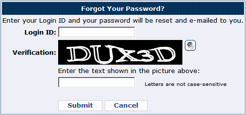 screen capture of the forgot password page