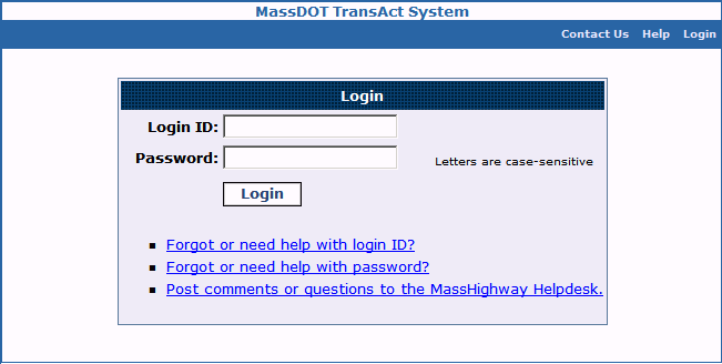 screen capture of the login page